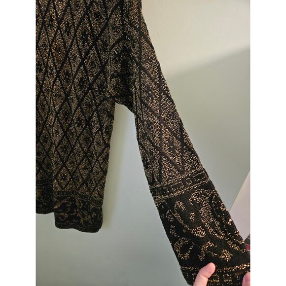 VINTAGE Pierre Cardin 70s or 80s Black & Gold Mock Neck Sweater Size Large - Picture 5 of 14